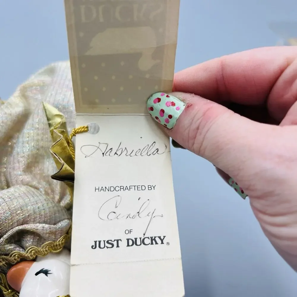 VTG 1983‎ Just Ducky Horn Angel Figurine Ceramic Christmas Kitsch Gold Wings